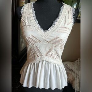 Bebe Faux Leather White Lace Top S